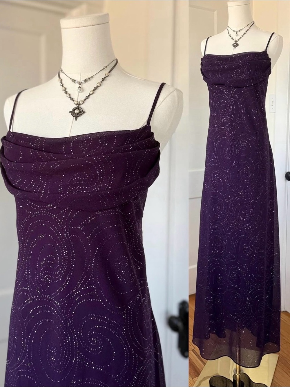 Draped Cowl-Neck Purple Prom/Evening/Wedding Gown with Sparkle Detail